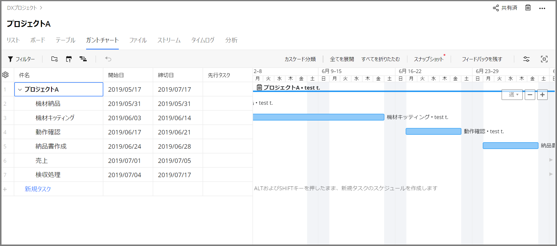 ガントチャート方式　イメージ