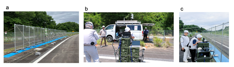 写真：高速道路におけるDASおよび電波反射板を用いた実証実験の様子