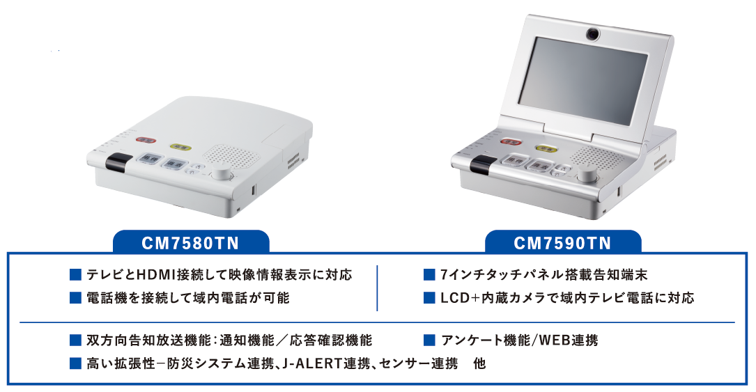 2種類の告知端末　シンプルデザイン型とLCDタッチパネル搭載型